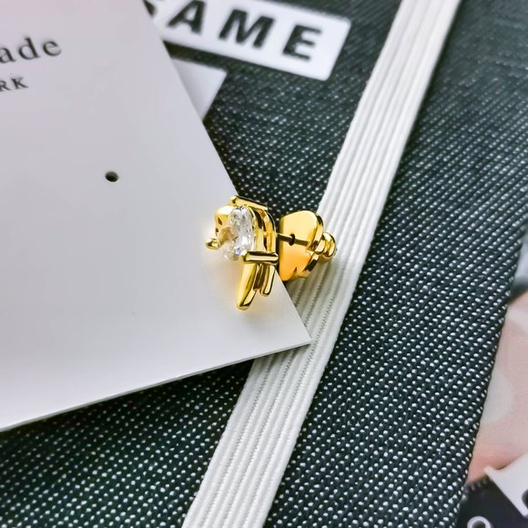 New Kate Spade Love Birds Clear Stud Earrings Gold - Picture 3 of 3